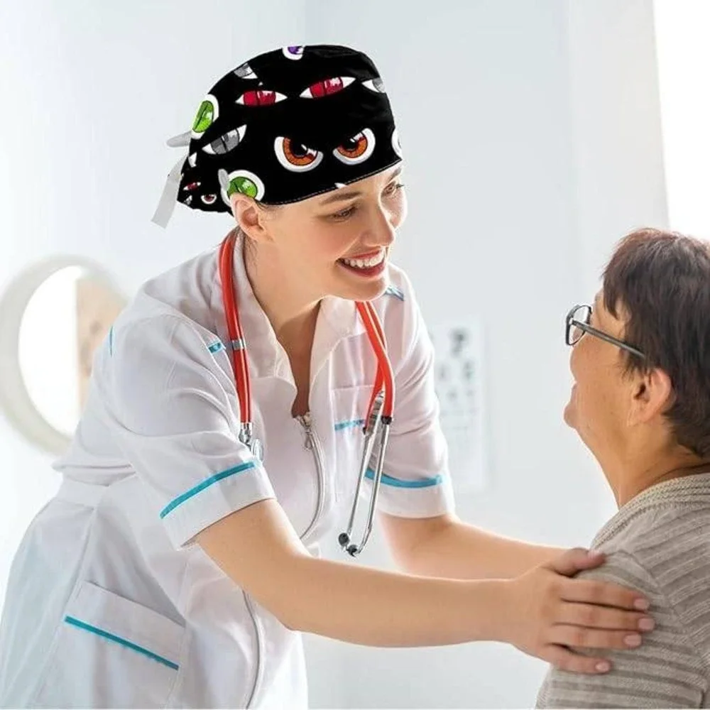 Adjustable Unisex Tie Back Scrub Cap Hat 2 Pack‎ Work Hat with Buttons